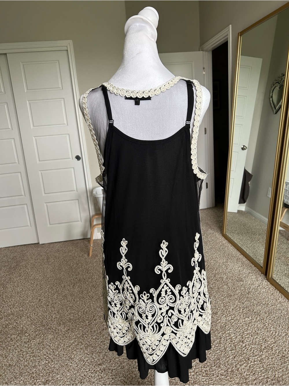 PRETTY ANGEL Silk Black Cream Lace Sheer Overlay Mini Dress Size XL - Picture 5 of 10